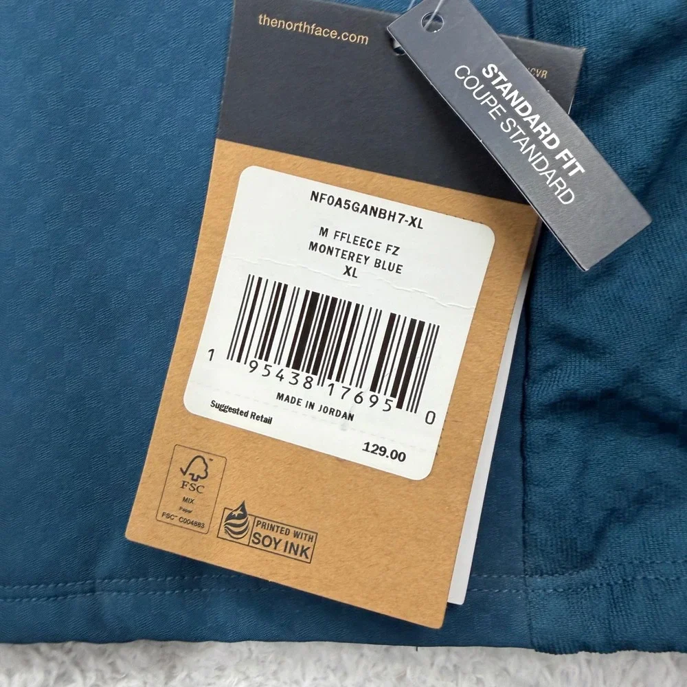 The North Face Monterey Blue Full Zip Future Fleece Jacket XL NF0A5GANBH7-XL NEW
